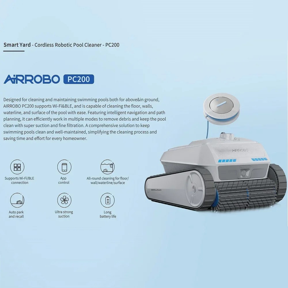 AIRROBO Cordless Robotic Pool Cleaner Wall Climbing Motor Self-Parking Automatic Vacuum For Inground Above Water Swimming Clean