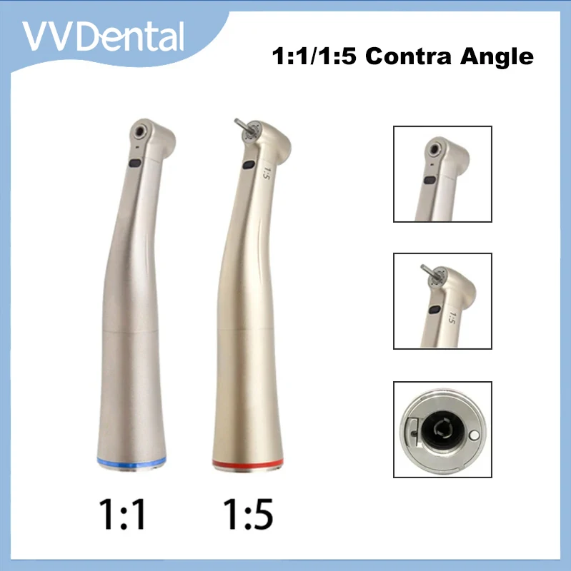 Dental 1:1/1:5 Fiber Optic Contra Angle Fit E-type Electric Micromotor Internal Water Spray Stainless Steel Low Speed Handpiece