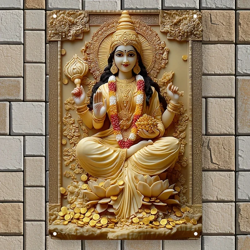

Lakshmi Goddess of Wealth Vintage Aluminum Wall Sign, Square Decor for Home, Bar, Kitchen, Goddess of Wealth, Aluminum Wall Sign