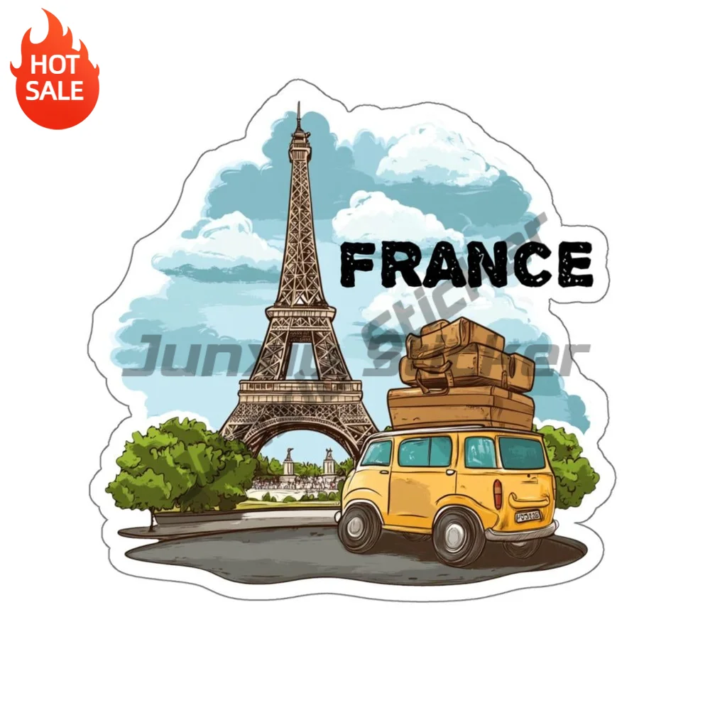 France Paris Eiffel Tower Travel PVC Sticker Set Self Adhesive Decal For Car Bumper And Suitcase Wanderlust Decoration