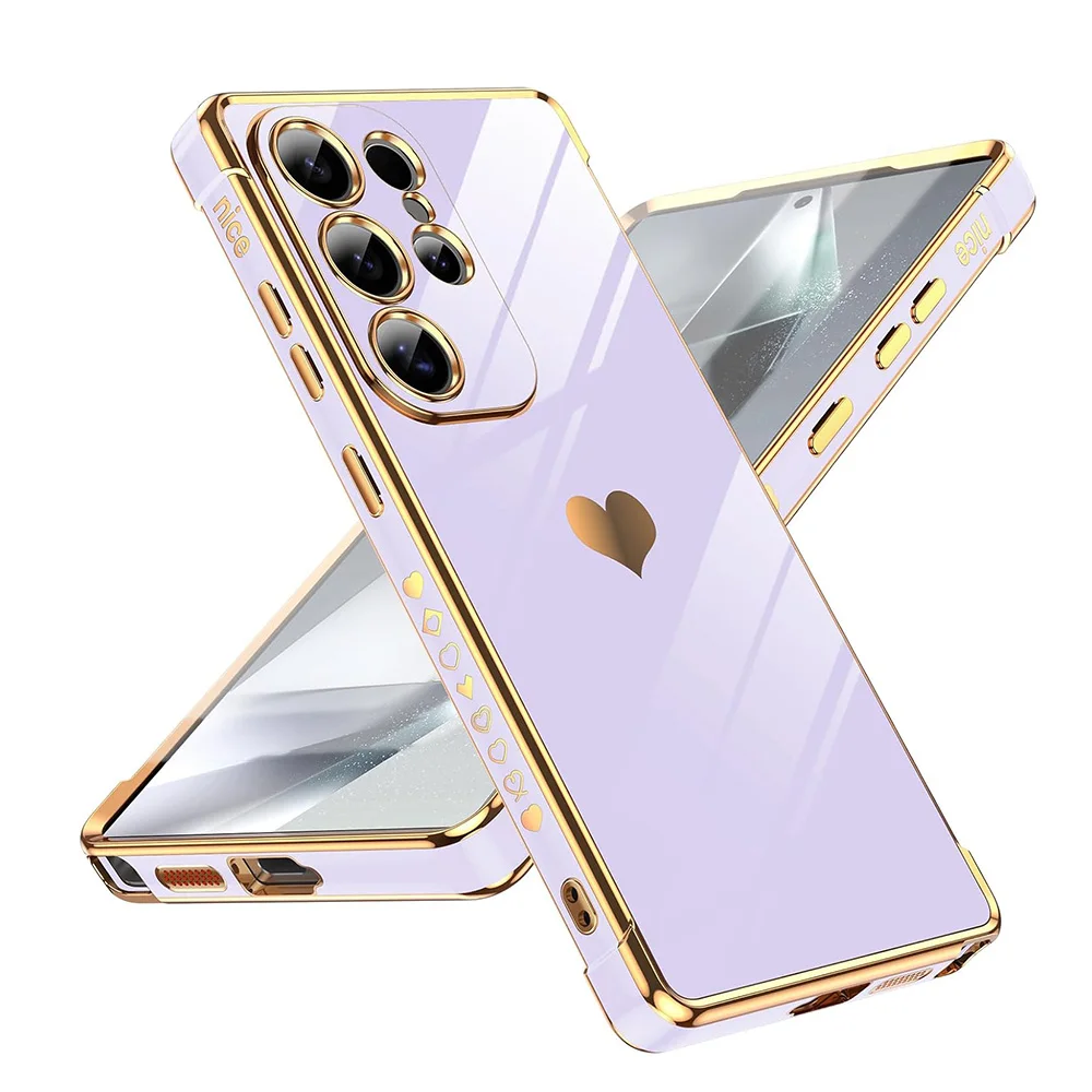 

Glitter Plating Love Silicone Soft Case For Samsung Galaxy S25 S24 S23 S21 FE S22 Ultra Plus Shockproof Candy Color Shell Cover