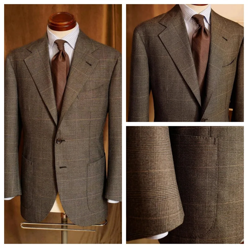 

Банкетные повседневные костюмы для мужчин Ретро клетчатые мужские куртки Slim Fit Зимняя твидовая одежда Роскошная мужская куртка Элегантный костюм Мужской пиджак
