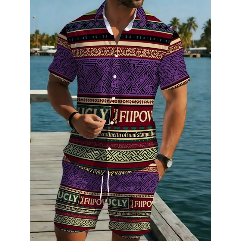 Herren Leichtgewicht Polyester Geometrisch Bedrucktes Hemd und Shorts Set …
