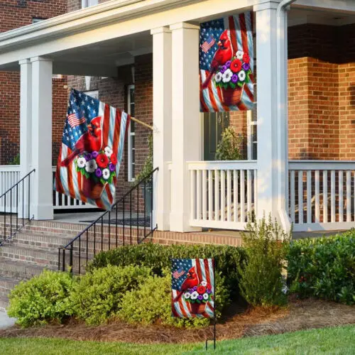 Patriotic Cardinal 4th Of July Flag Garden Flag