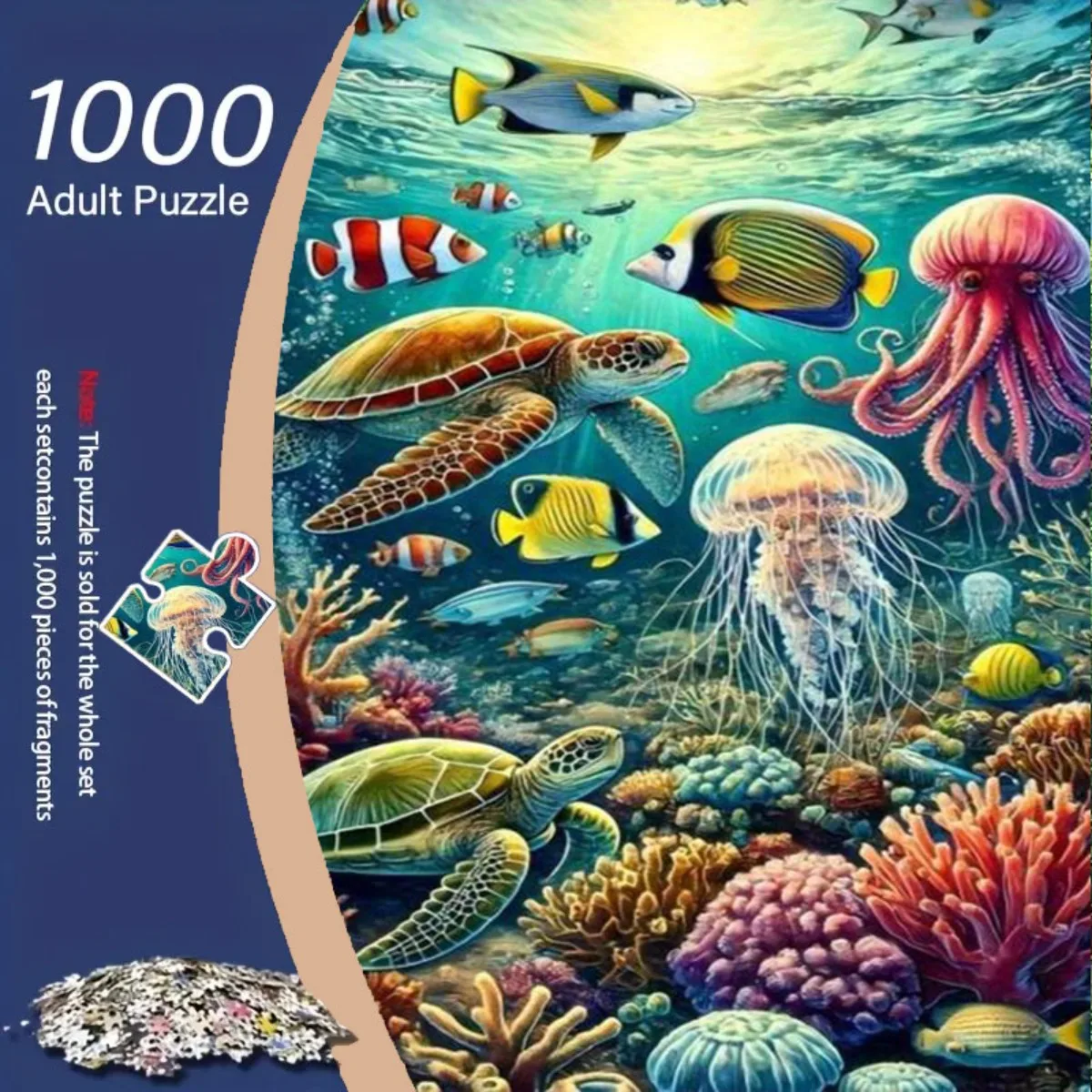 1000 قطعة من أحجية عالم الخيال تحت الماء - مشهد المحيط النابض بالحياة مع السلاحف البحرية والأختام والشعاب المرجانية والسباحة والمزيد - Relaxi