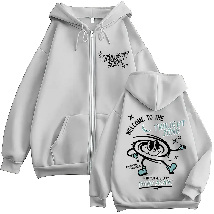 أريانا غراندي منطقة الشفق فكر مرة أخرى 2025 قلنسوة بسحاب الرجال النساء الرجعية الجمالية سترة البلوز عادية فضفاض زمم هودي #2