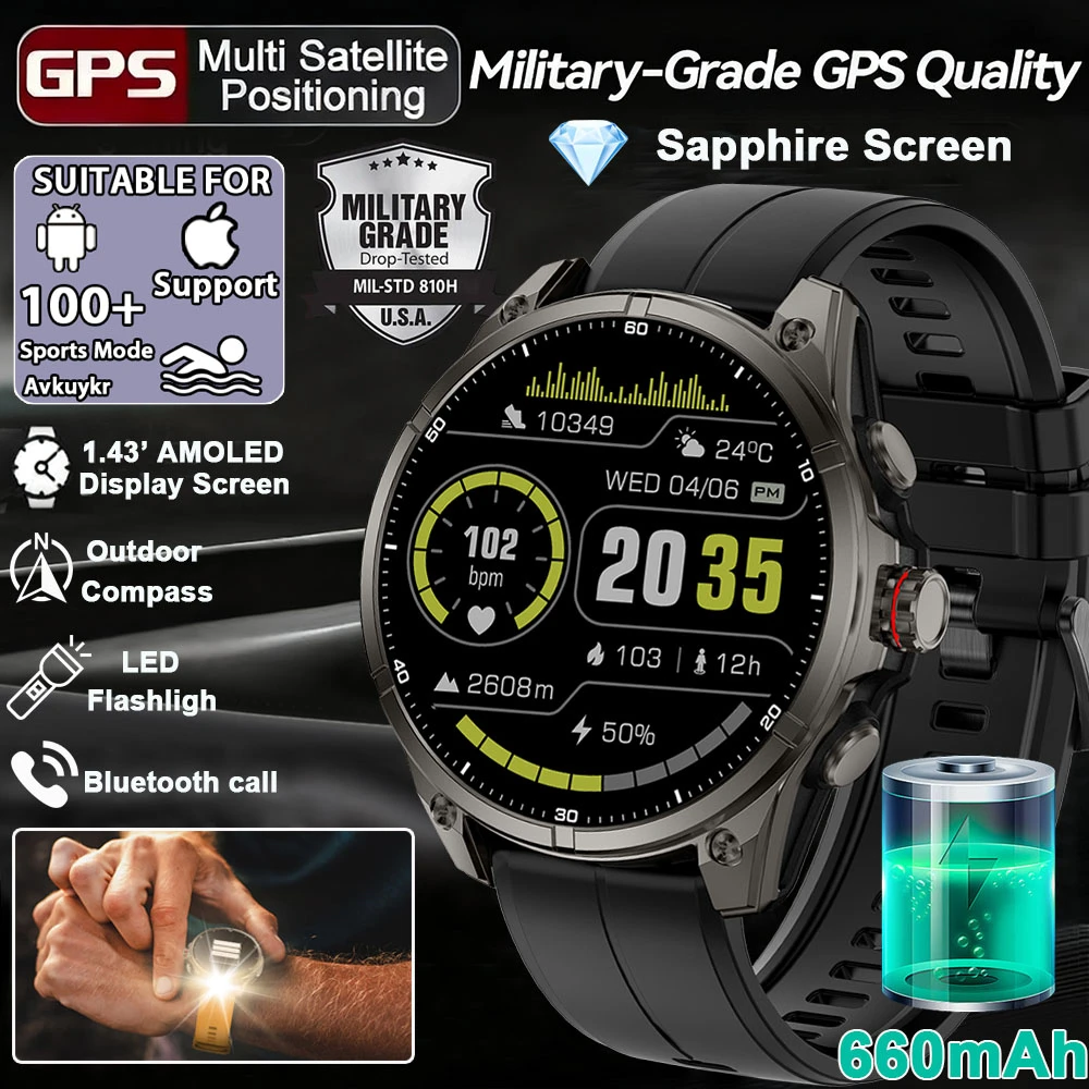 

Premium GPS Smart Watch Outdoor Altimeter Barometer AMOLED Screen Built-in GPS Compass Military Sports Smartwatch Men For Xiaomi