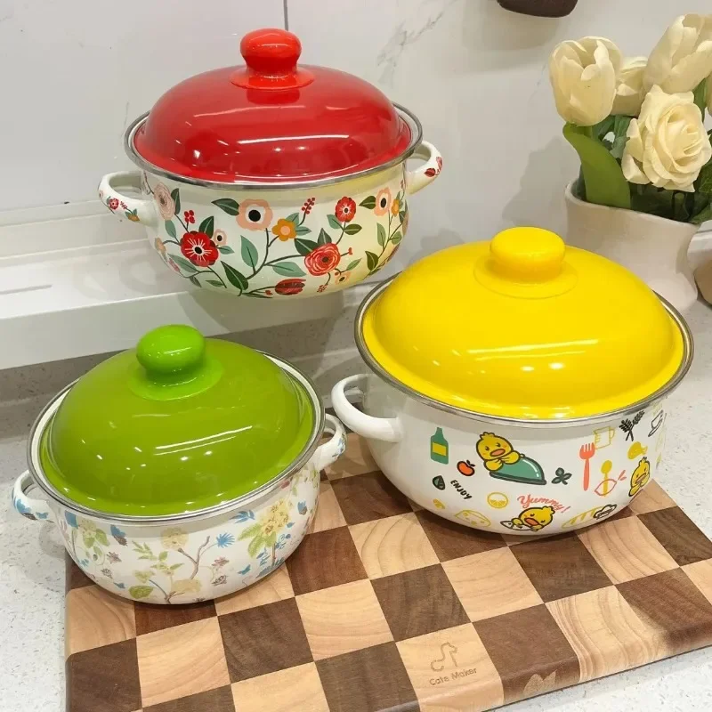 

Enamel Enamel Milk Pot Thickened Saucepan Cooking Noodles Hot Milk Stew Household Kitchen Cookware