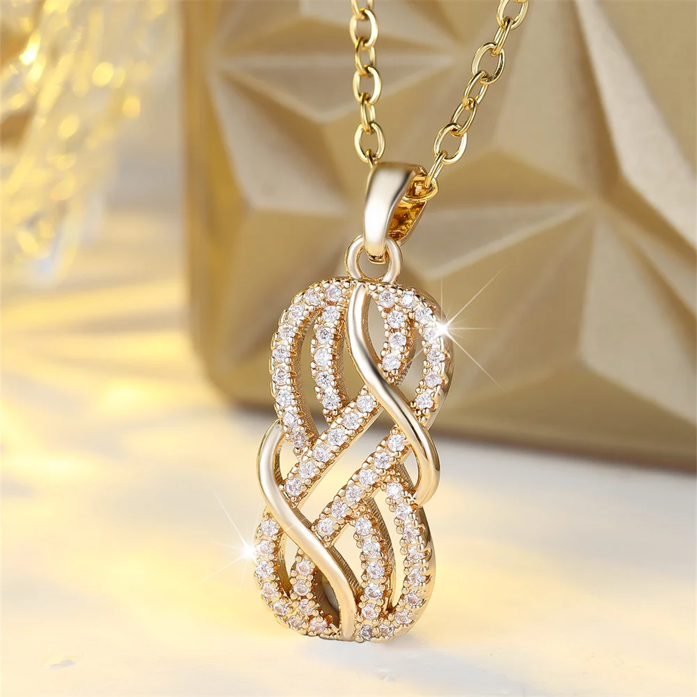 Collier pendentif infini creux en zircon blanc pour femme, chaîne couleur or vintage, bijoux de mariage