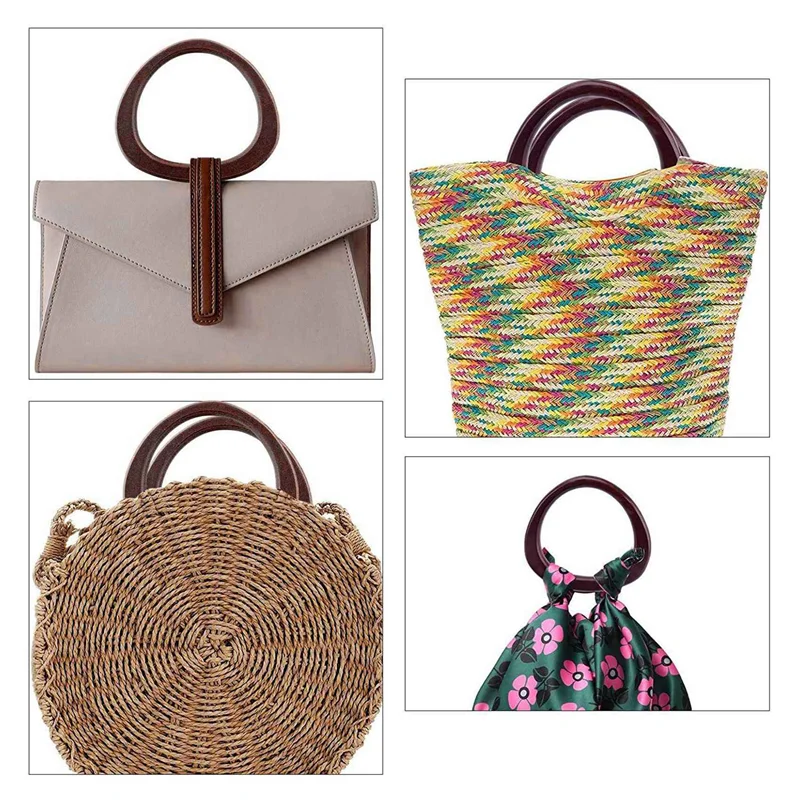 

【SEE】8 Pack Wooden Purse Handle D Shape Wooden Handles Replacement Tool For Crocheted Knitted Bag Beach Bag Straw Bag Handles