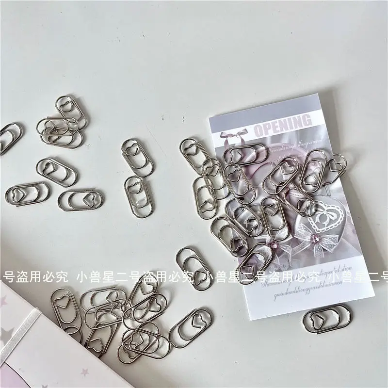 Ins Style Heart Paper Clips, Silver Cute Decorative Binder Clips for Kpop Photocard Wrapping, Party Favor Packaging Accessories