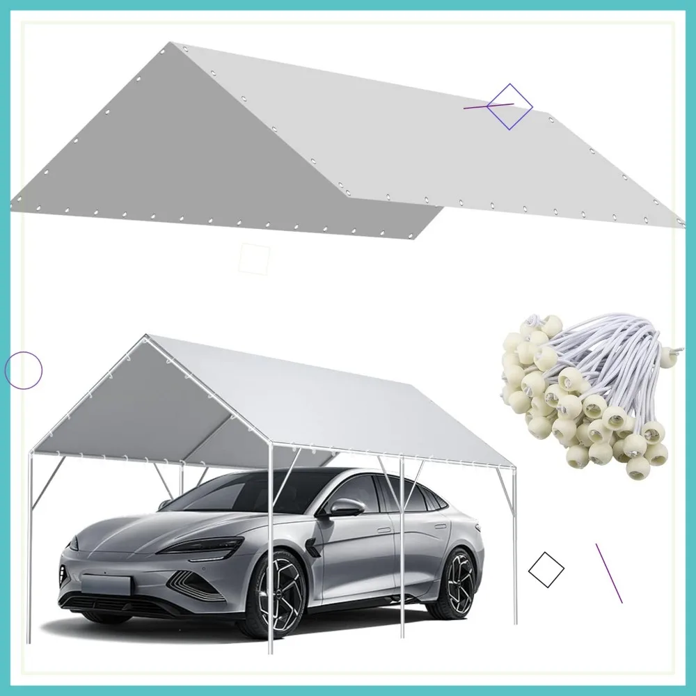 

Сверхмощный навес для карпогана длиной 10x20 футов, водонепроницаемый сменный брезент с защитой от ультрафиолета и 50 банджиусов (рамка в комплект не входит)