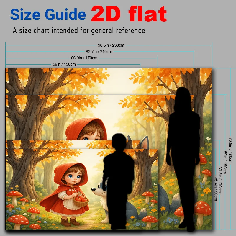 2D, 1 Stück roter Hintergrundstoff mit Waldmotiv aus Der Rotkäppchen- und Der Schrecklichen Wölfe-Geschichte – Lebendiger Pilz-Hintergrundstoff – Detail 4