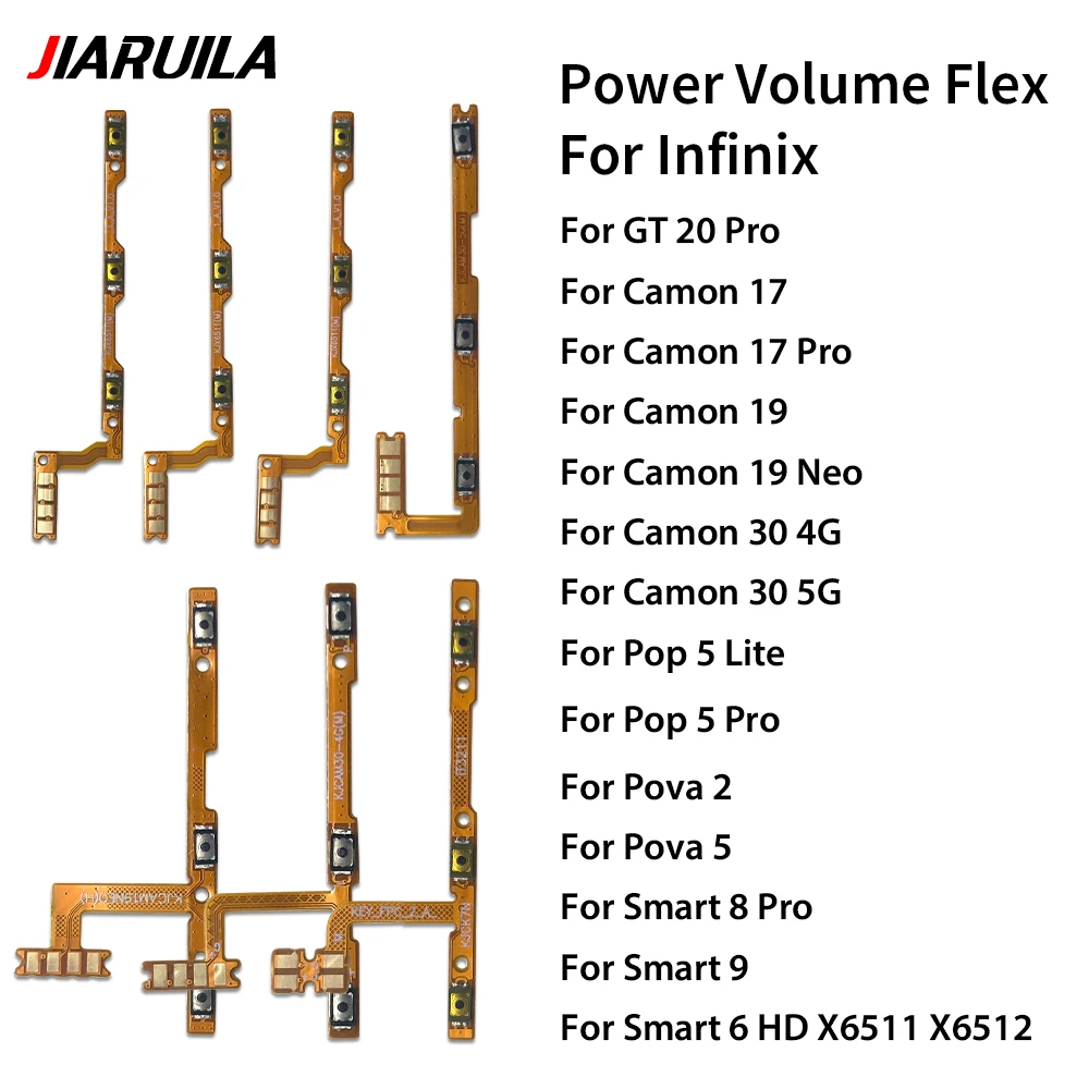 Power Switch On/Off Button Volume Key Button Flex Cable For Infinix Gt 20 Pro Smart 6 Hd X6511 Tecno Camon 17 Pro Pova 5