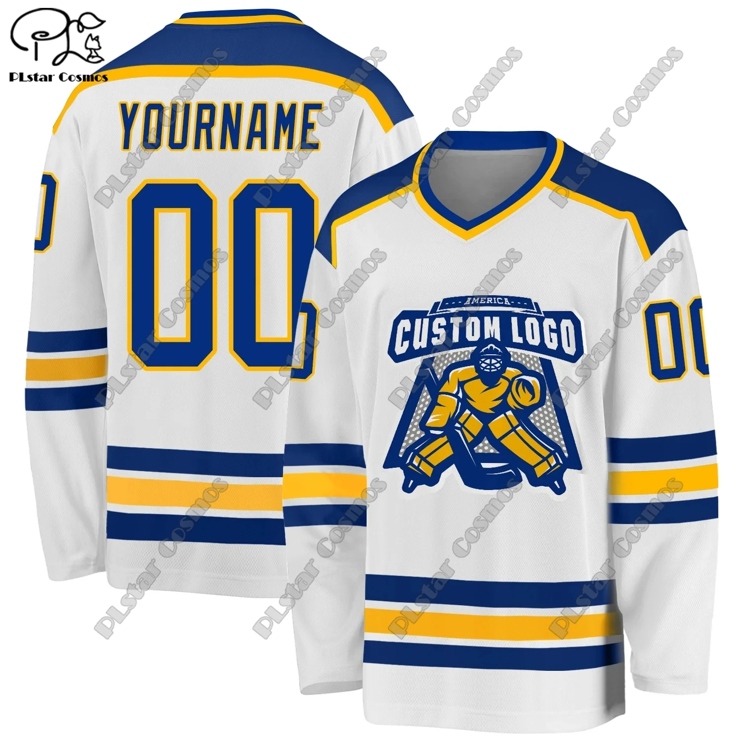 New Fashion Hockey Jersey Custom Name Team Logo Number White V Neck Long Sleeve 3D Printing Harajuku Casual Fun Sweatshirt