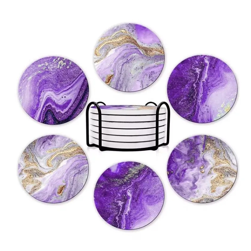 

Gold Plated Marble Ceramic Plate, Absorbent Mat, Fashionable Colored Tableware, Home Heat Insulation Bowl Rest, Simple