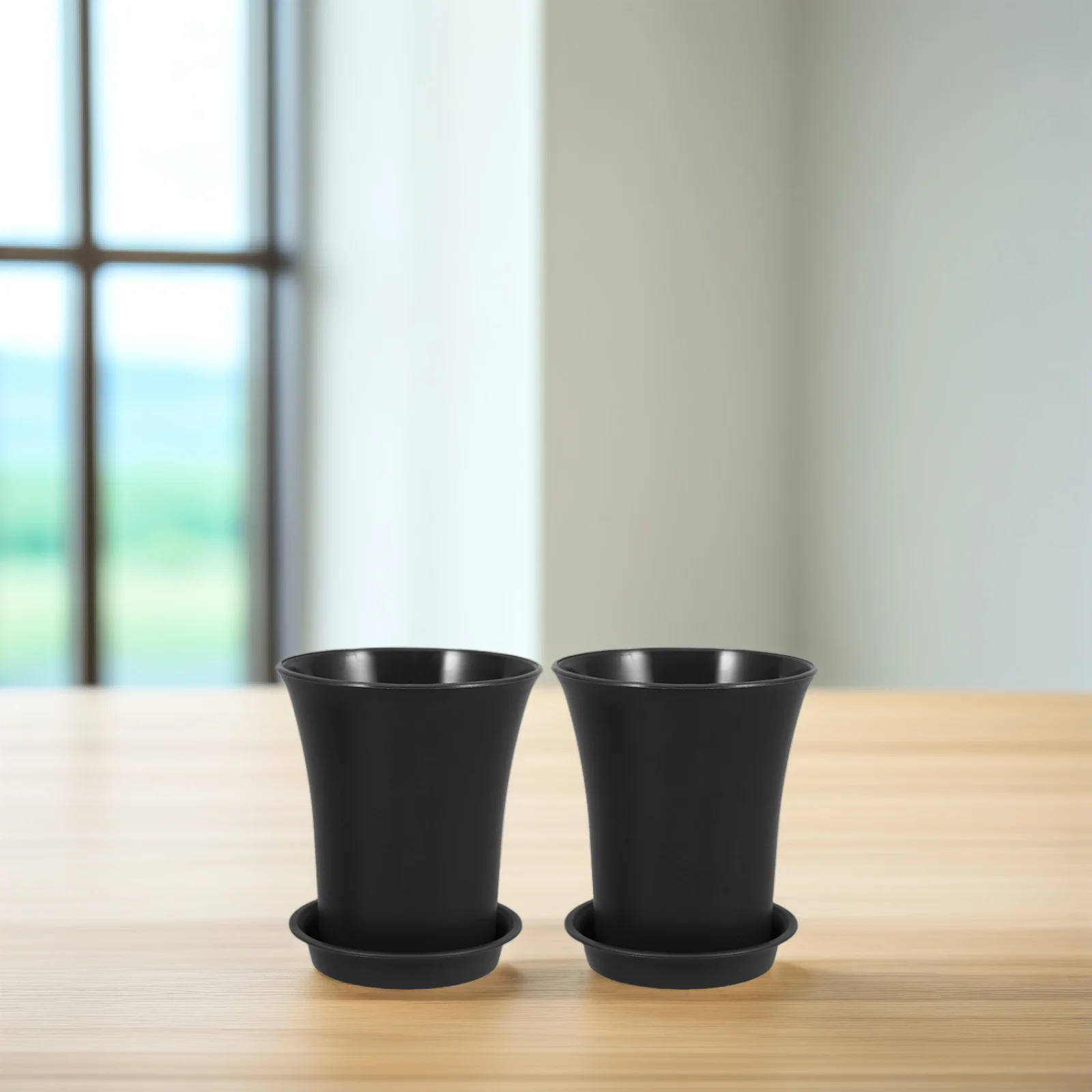 

10 Pcs Succulent Pots Black Flower Flowerpot Planters with Drainage and Tray Pp Large for Plants