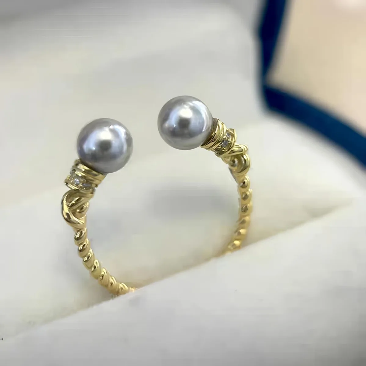 Brass 14K Gold Plated Twisted‑Knot Double‑End Ring Blank Setting Exquisite Retro Women DIY Pearl Ring Jewelry Accessories