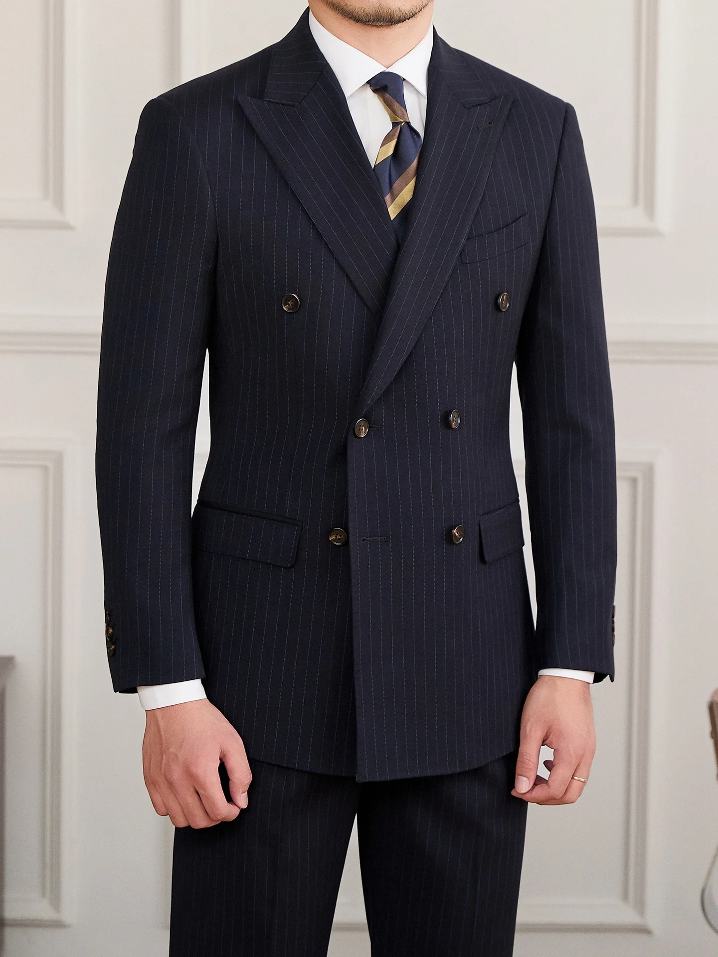 

Mr. Deer Tee's Busin Casual Stripe Suit Two-Piece Set for Men Retro Versatile Ensemble Ideal for Commuting And Formal Oc...