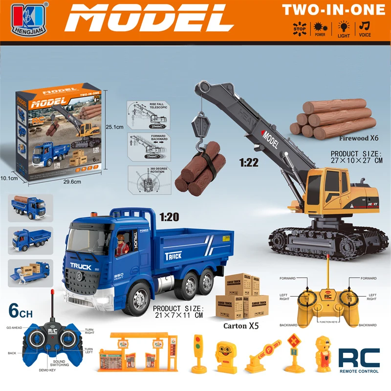 689-838A RC Engineering Car 2.4G 6-Channel 1:22 RC Crane Truck with Light and Music Simulation Construction Vehicle Toy For Kids