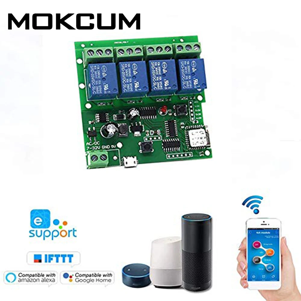 12V 10A WiFi Relay Switch Board 1/2/4 CH Timer Delay eWeLink APP Control Wireless IoT Smart Home Work With Alexa Google Home