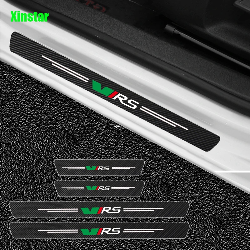 4pcs Carbon Fiber Car Door Sticker For Skoda VRS MK2 Kamiq Fabia Rapid Kodiaq Octavia Superb Scala Karoq Yeti