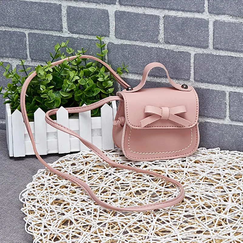 Children Crossbody Bags Solid Lovely Bow Leather Shoulder Bags Kids Chic Waterproof Party Travel Handbags Princess Style Pack