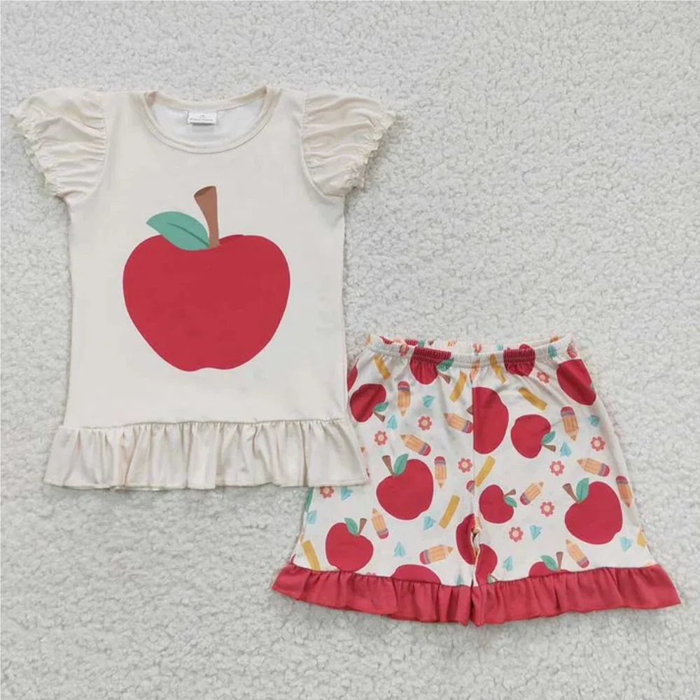 Baby clothing back to school Sibling Baby Girls Back-to-School Outfit Set with Top And Shorts Perfect for Kindergarten