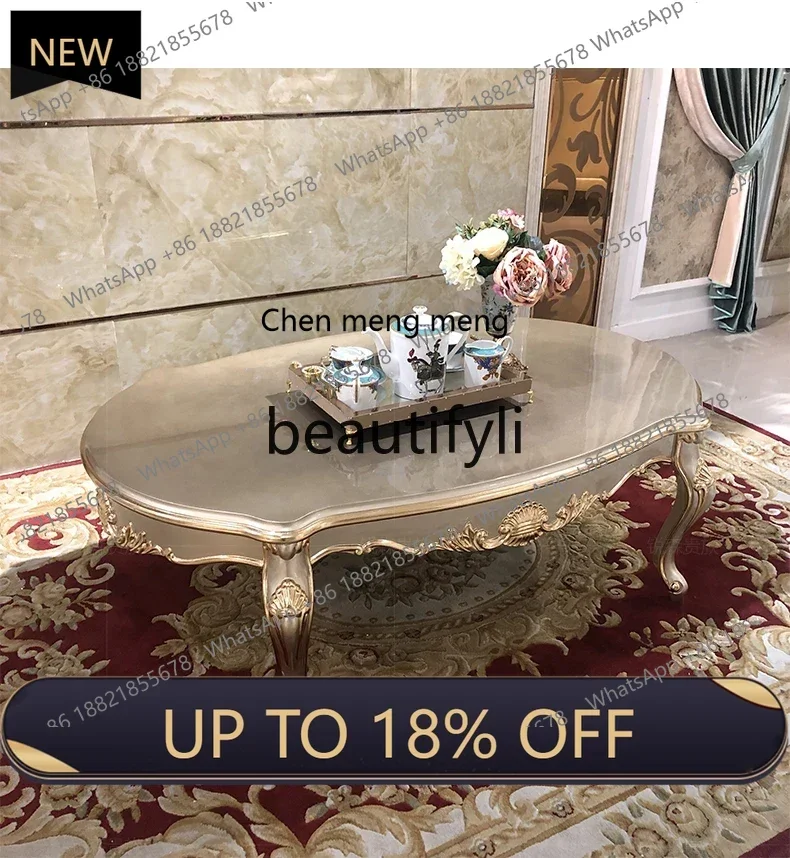 

Z189 A55 French solid wood coffee table, European luxury carved oval tea table