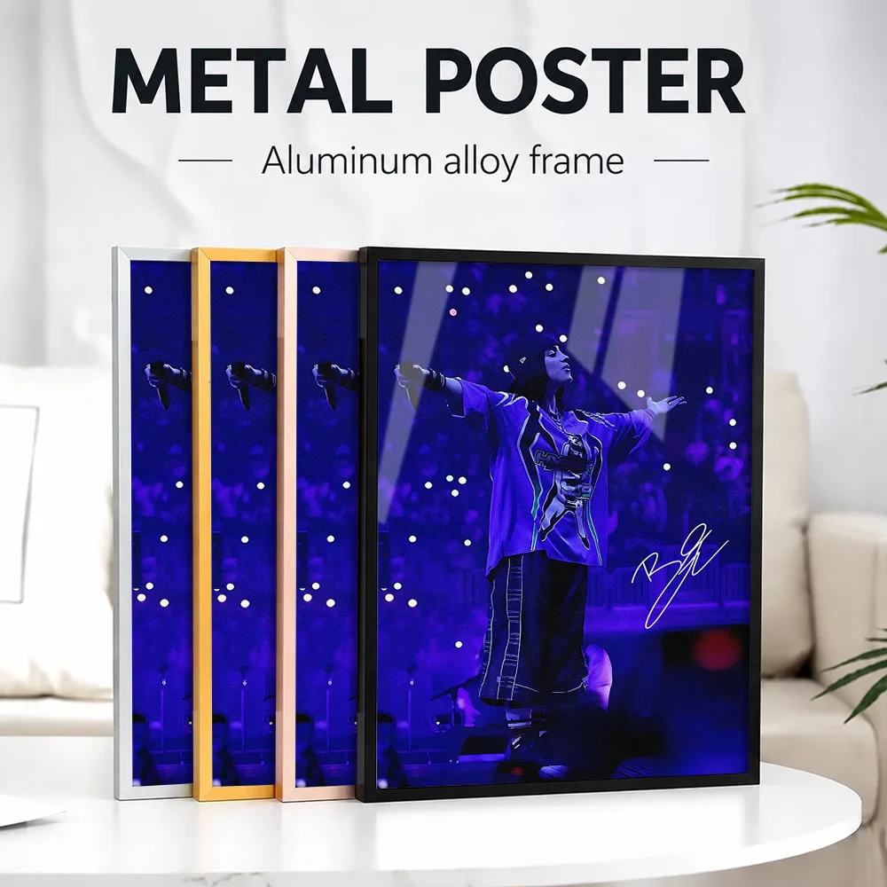 Billie Eilish Concert Performance Framed Metal Poster Personalized Photo Modern Music Style Wall Art For Studio Collector Gift