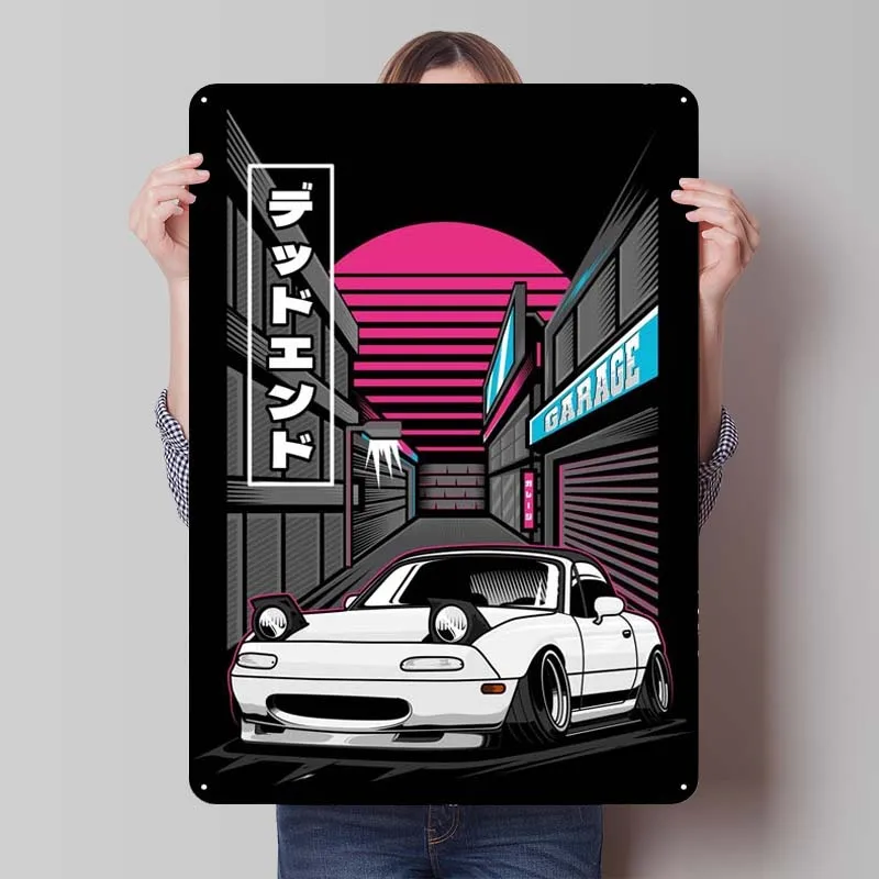 Miata Mx5 Cyberpunk City Metal Sign Cars Poster Bathroom Decoration Tinplate Sign for Garage Wall Art Decoration Room Decor Home