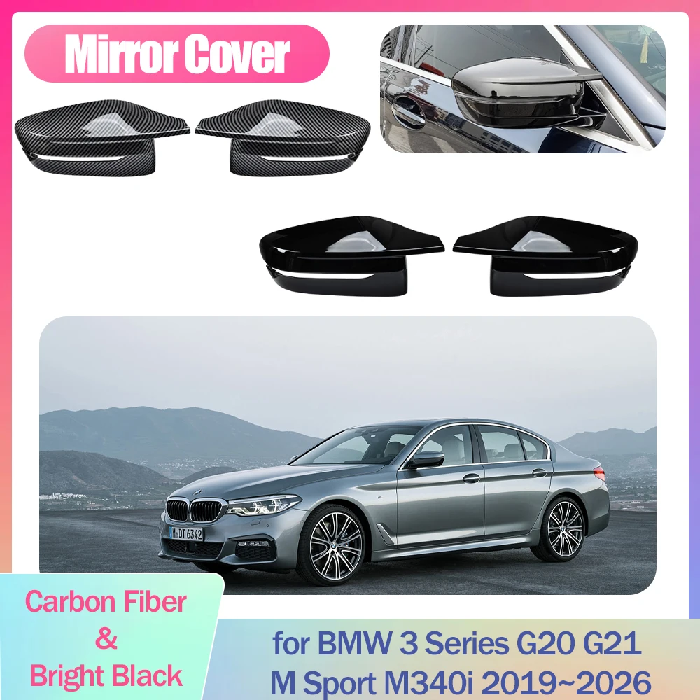 

2 шт. автомобильный зеркальный чехол для BMW 3 серии G20 G21 M Sport M340i 2019 ~ 2026 крышка крыло из углеродного волокна черная отделка корпуса часть аксессуары