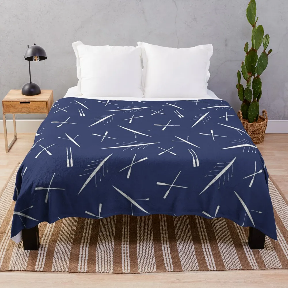 

Rowing Club Navy Blue and White Scull Pattern Throw Blanket