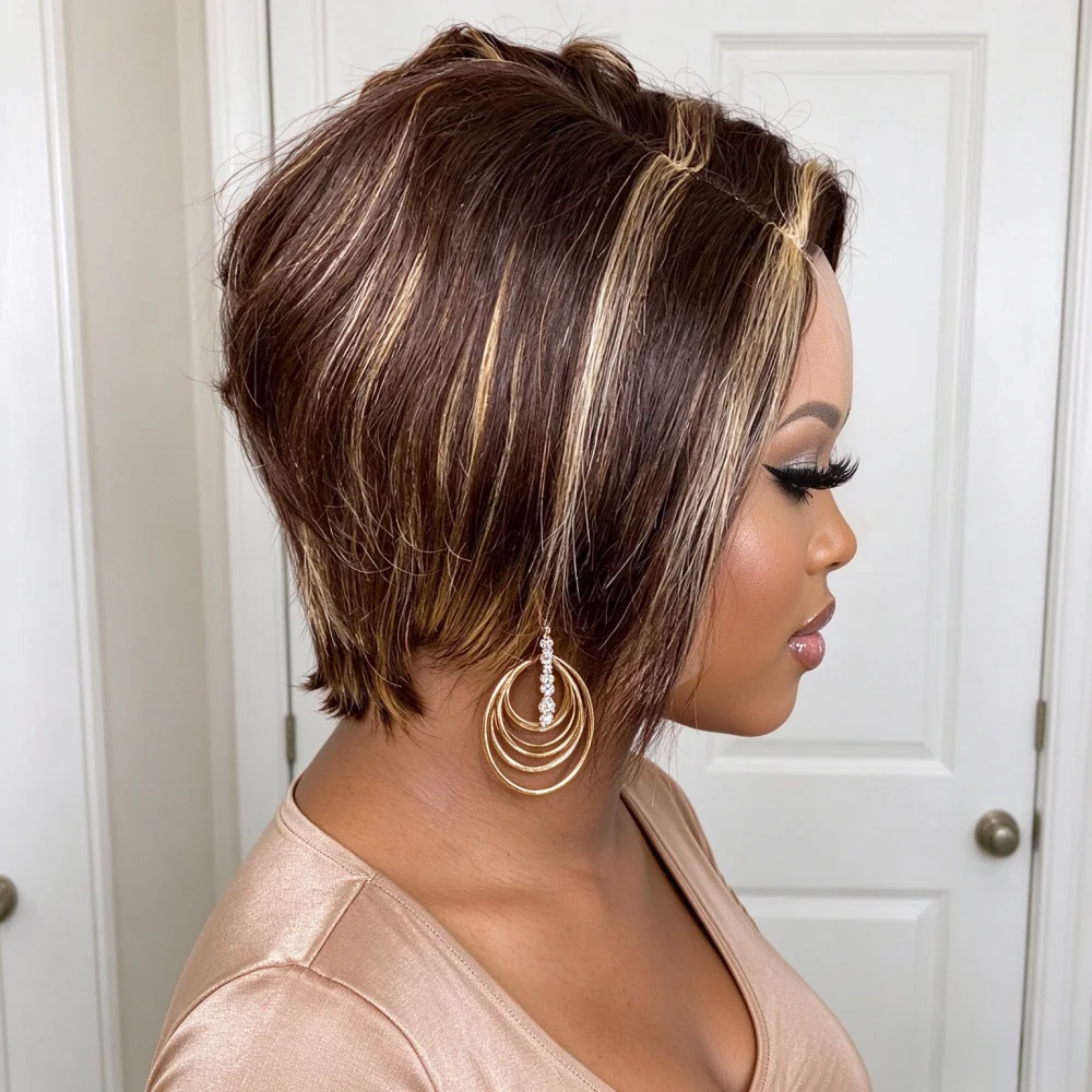 Short Pixie Curly Human Hair Lace Wig