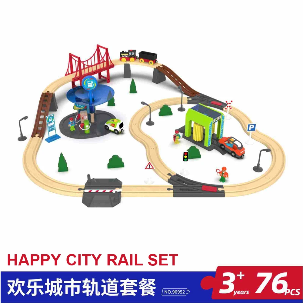 

Happy City Rail Set, Wooden Track Small Train Children's Puzzle Toy Scene Model Assembly Track, XT138