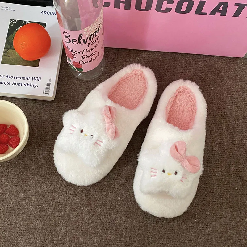 

Sanrio Cotton Plush Hello Kitty Slippers My Melody Kawaii Student Cute Winter Plush Keep Warm Comfortable Non-Slip Plush Shoes