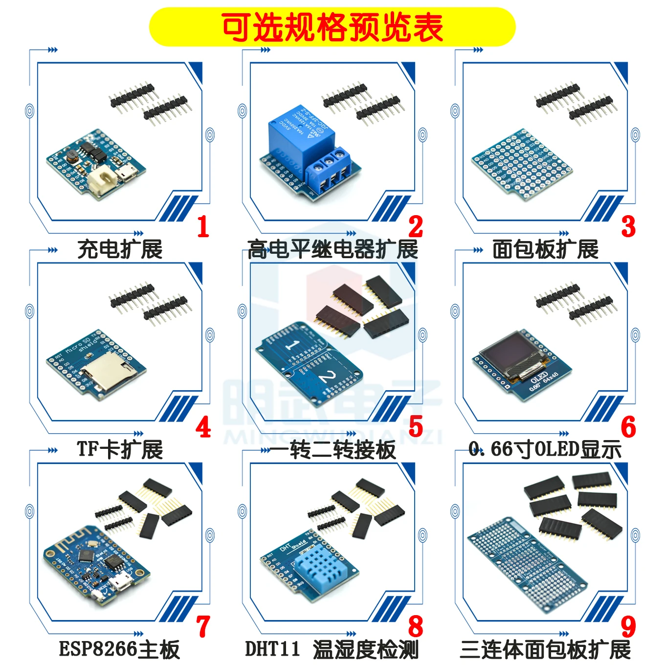 D1 MINI SerieS Expansion Board/Bread Board/development Board/charging Board/OLED/TF Card/buttons/relays