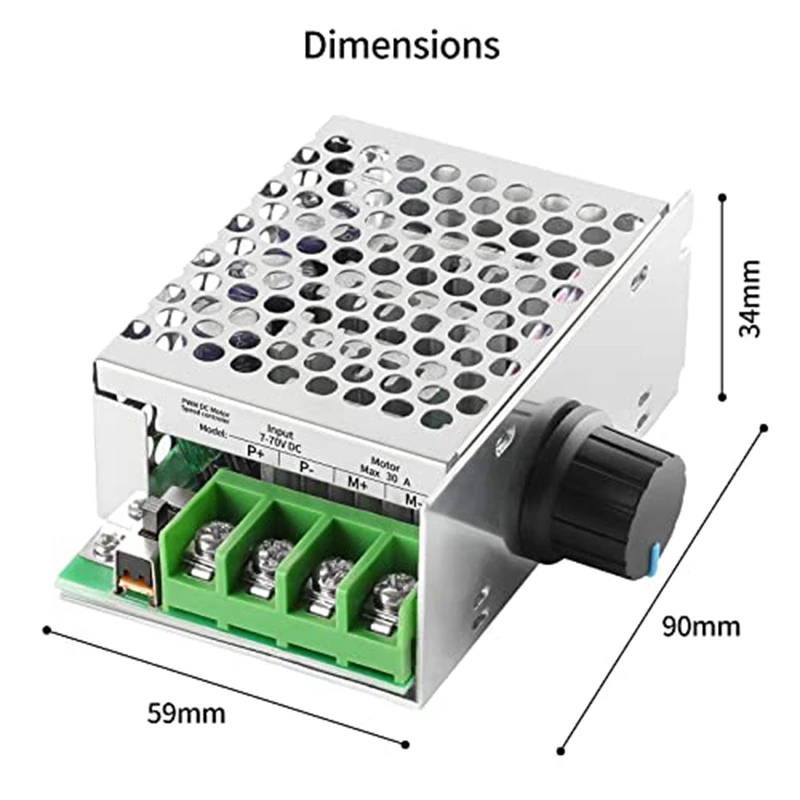 DC Motor Speed Controller PWM Controller, 7-70V 30A Adjustable PWM Motor Speed Regulator 12V 24V 36V 48V-A73M - view 6