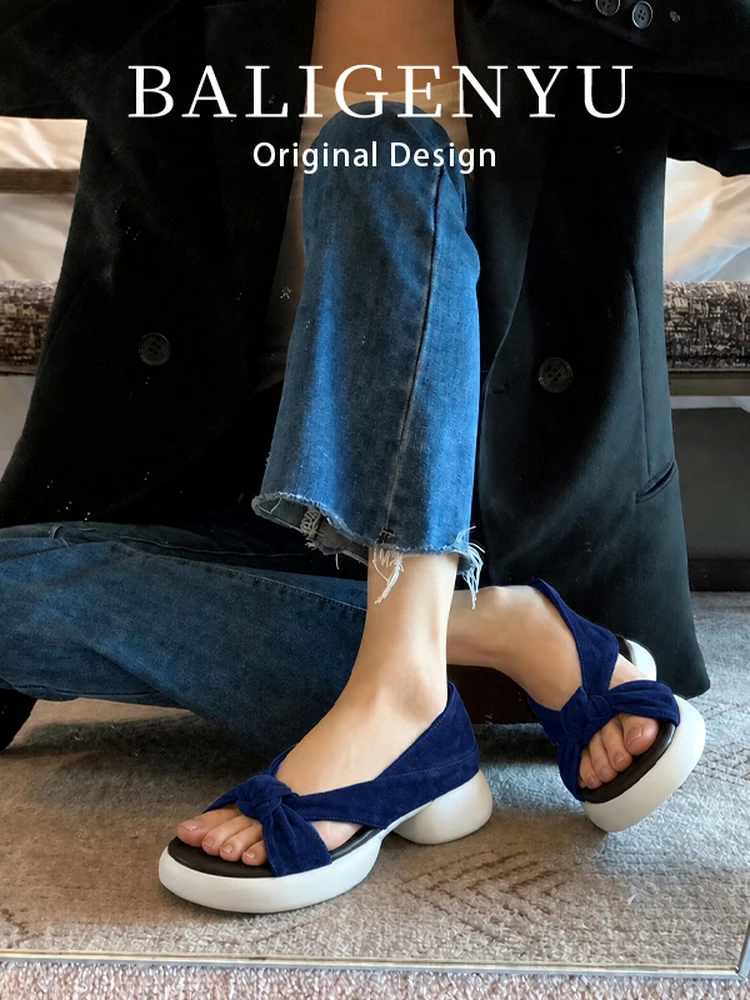 

Lamb Leather Slip-On Women's Sandals Summer Open-Toe Thick Bottom Versatile Daily Slippers Comfortable Feel Low Cut Rubber Sole