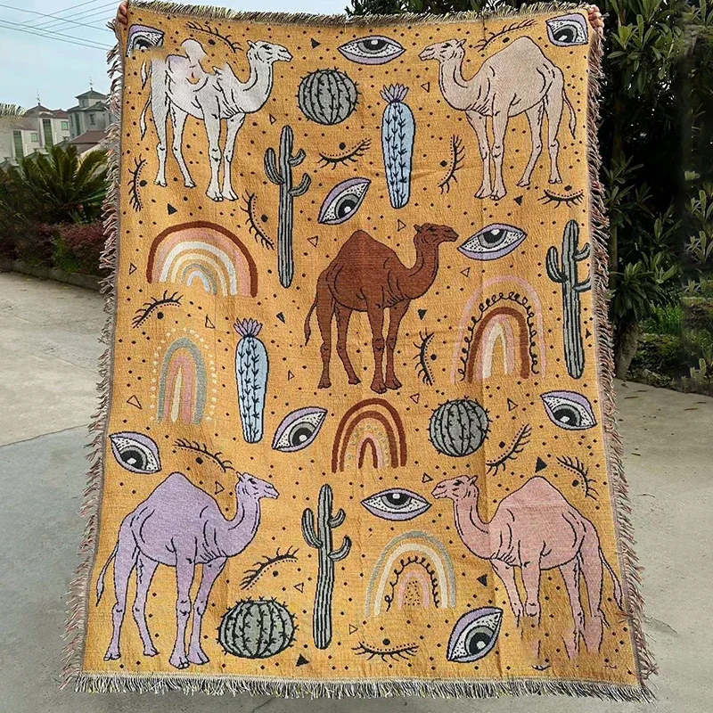Orange Blankets Home Decorative Sofa Cover Soft Comfy Throw Blanket Abstract Face Pattern Tapestry for Living Room 130x180cm