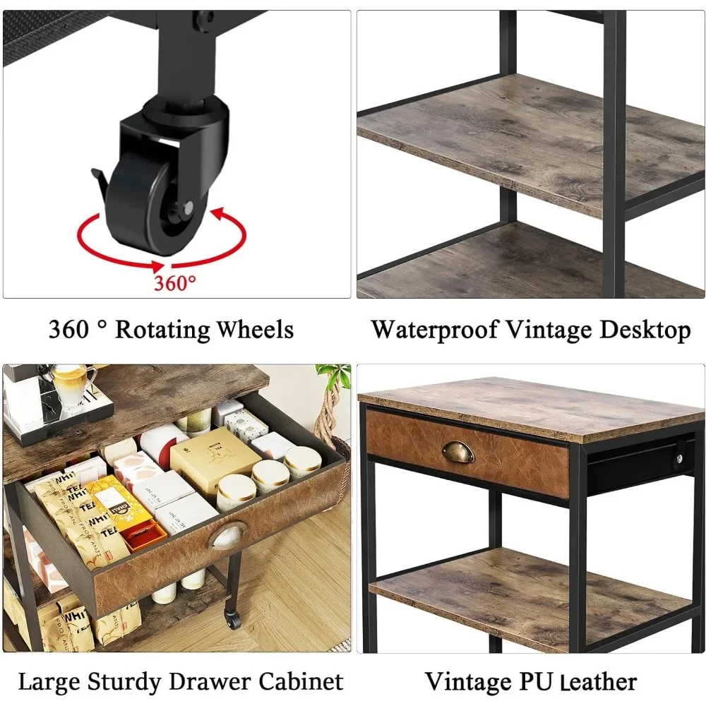 Szafka kawowa z miejscem do przechowywania, 3-poziomowe wózki z kawą na domowe bufety i kredensy, stół narożny do kawy