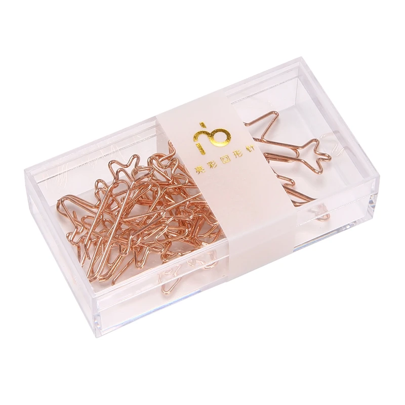 2 Boxes Of 22 Airplane Shaped Paper Clip Bookmark Folders Stationery Theme Staples (Rose Gold + Gold)