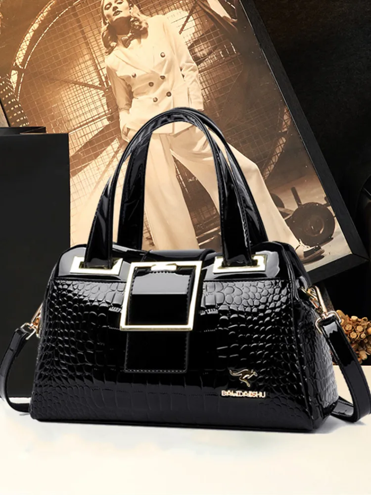 New Genuine Leather Women Handbag Mother Bag Shoulder Messenger Middle-aged Female Bag Crocodile Pattern Portable Boston Bags