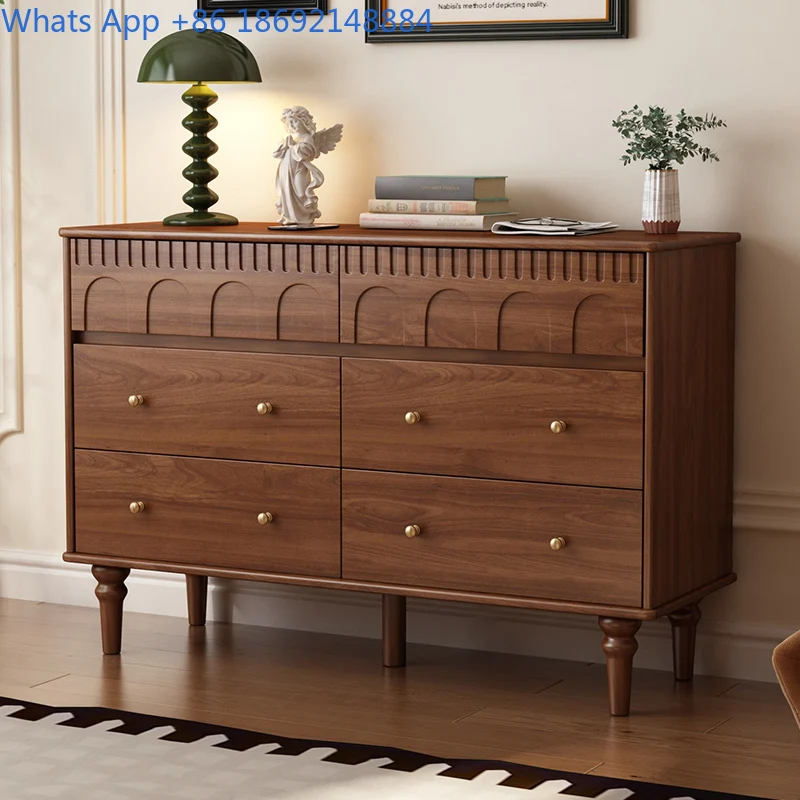 Solid Wood Chest of Drawers Storage Cabinet Modern Chinese Style Wall Mounted Wardrobe Bedroom End Table 6 Drawer Vintage