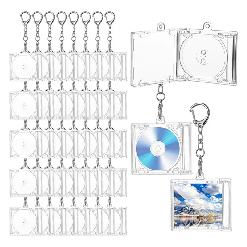 A97I-40 Pcs Cd Holder Keychain , Cd Keychain Album Cases Clear Plastic Compact Disc Holder Case With Lobster Clasp