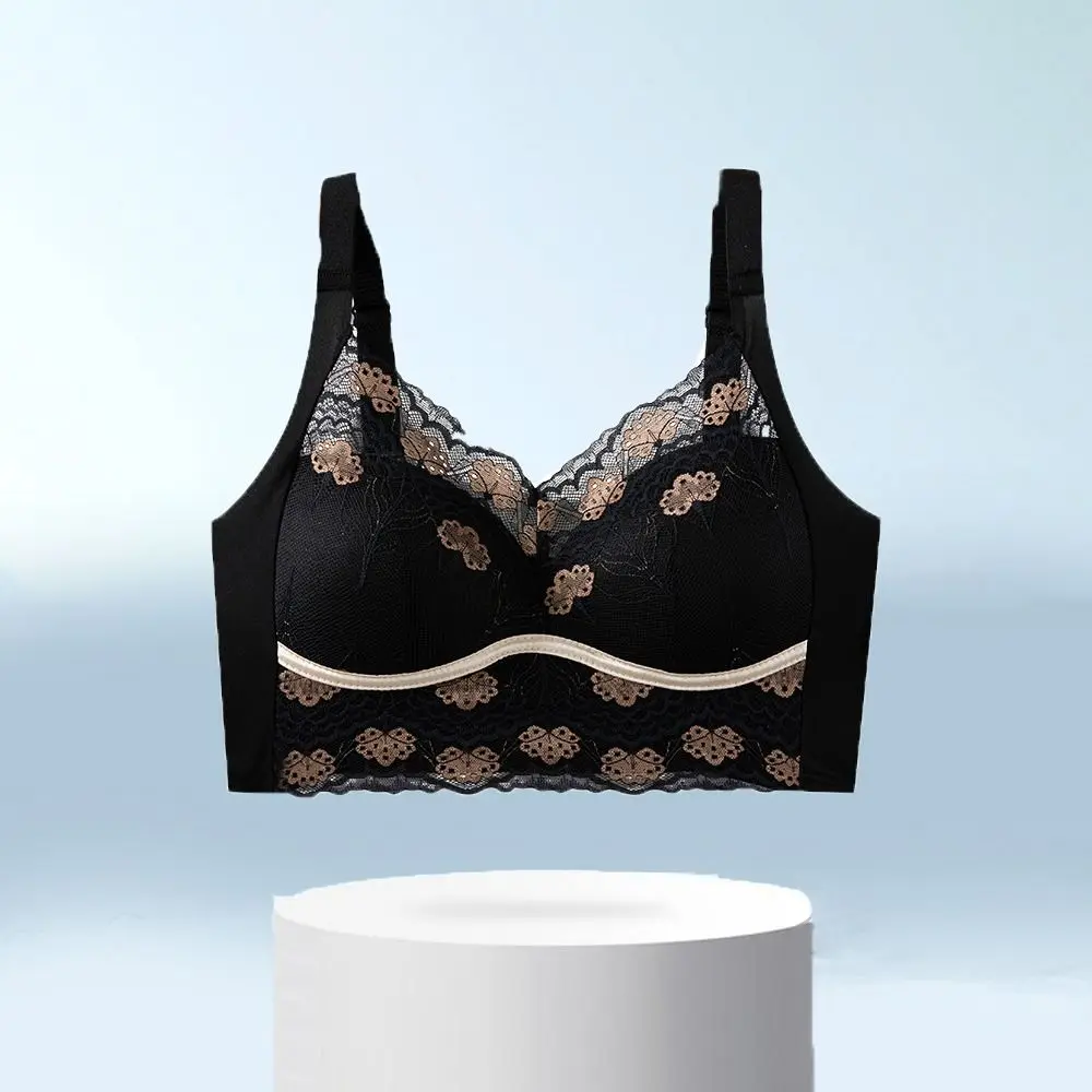 

Gathered Breasts Wireless Deep V Bra Shockproof Anti-sagging Push Up Underwear Big Cup Close-fitting Seamless Lace Bras Girls