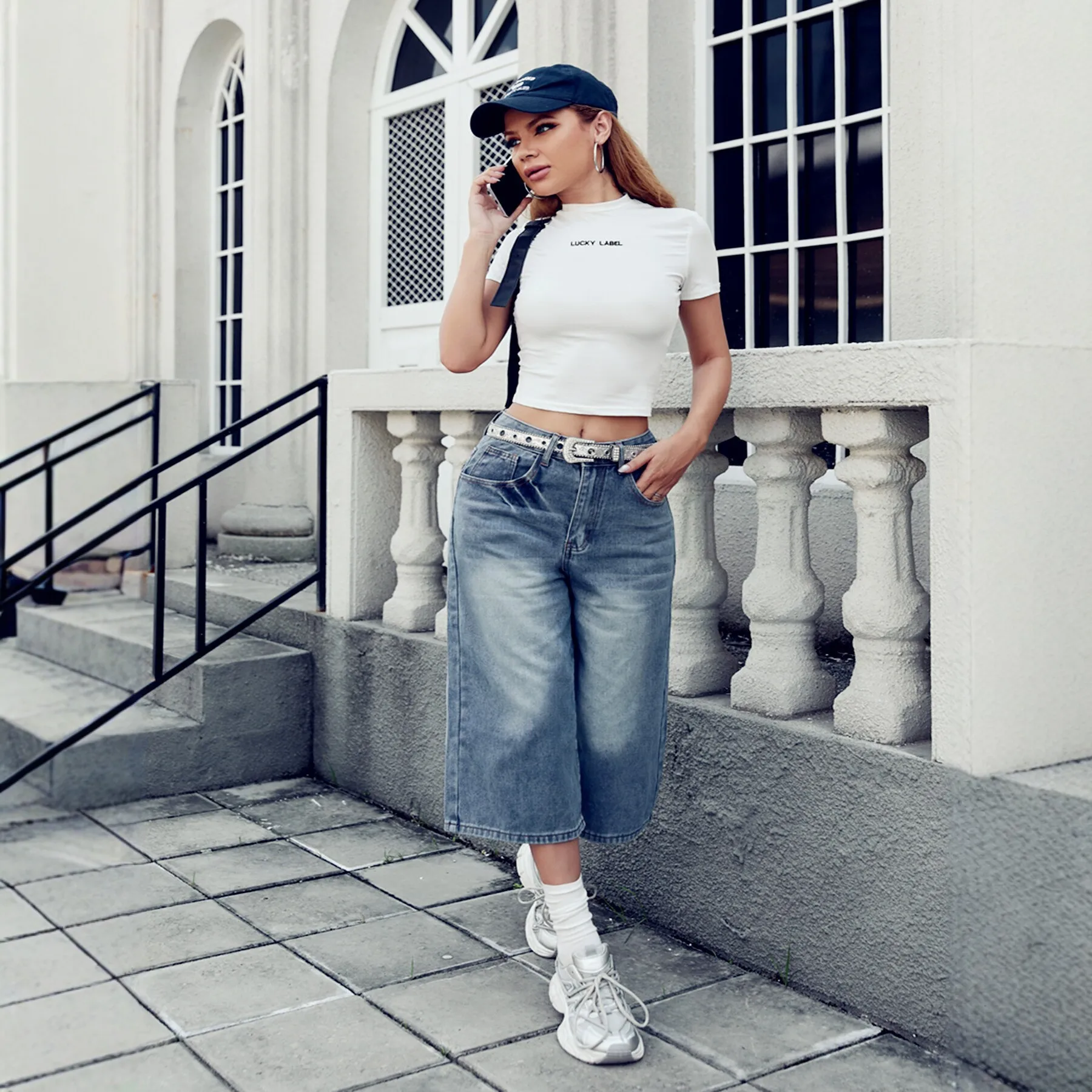 High Waisted Loose Washed Wide Leg Jeans Women's Street Style Spicy Girl Style Cropped Pants