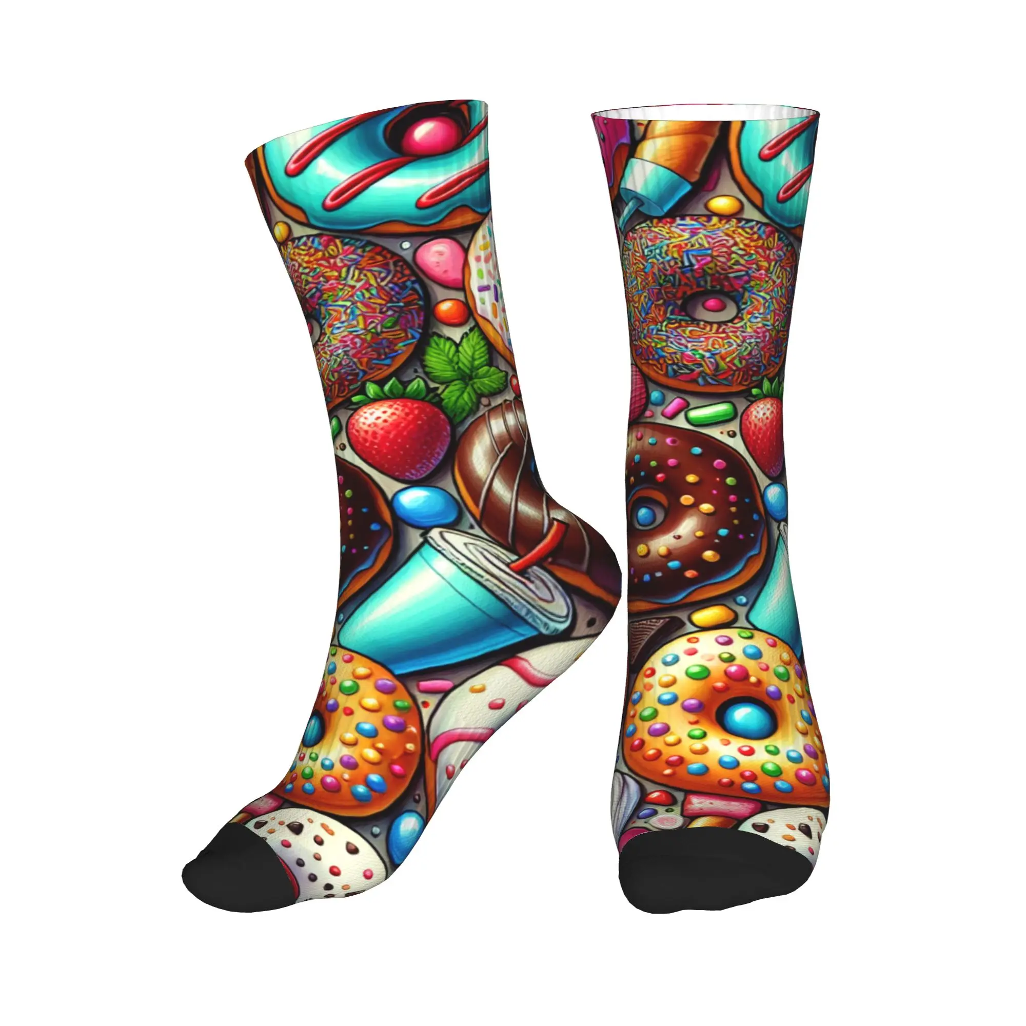 

Красочные носки с рисунком пончиков для мужчин и женщин, теплые, забавные, необычные, классические носки