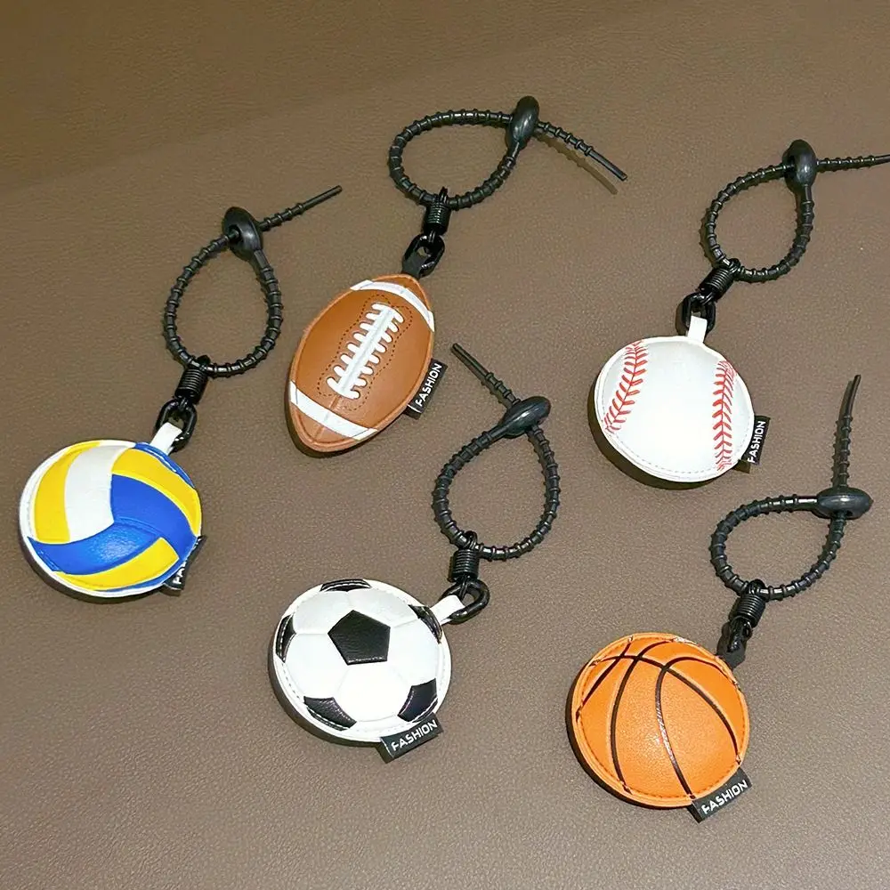 Personality Cartoon 3D Ball Leather Keychain Volleyball Basketball Rugby Football Pendant Bag Hanging Baseball Car Key Ring Gift