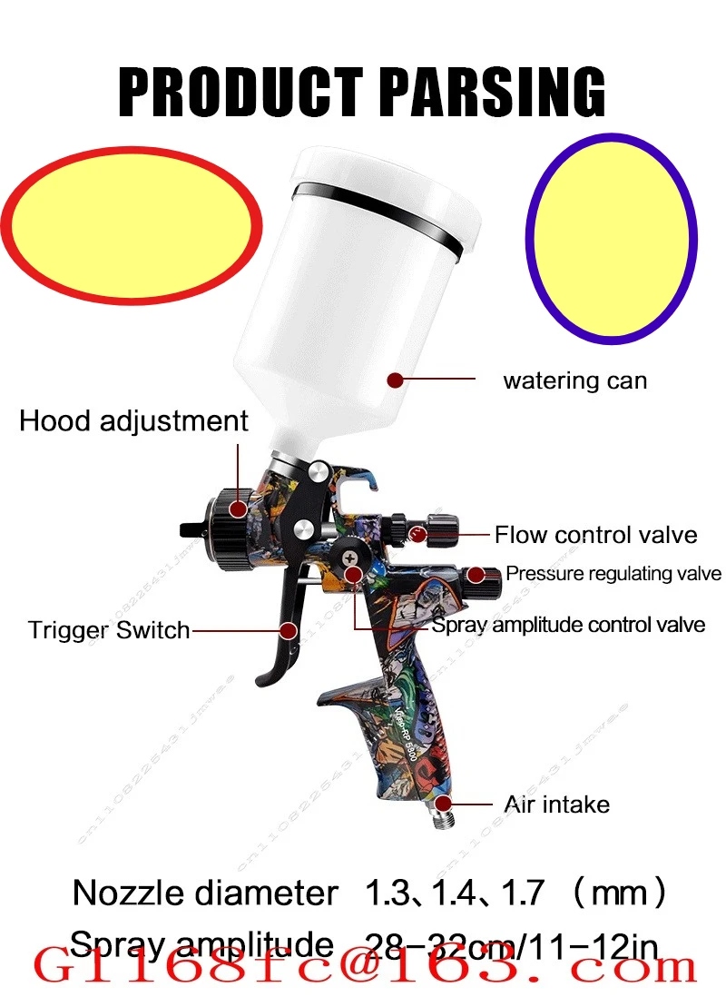 5800 Pneumatic Spray Gun 1.3mm Stainless Steel Spray Nozzle 600ml Pot Car Furniture Spray Paint Clear Atomization